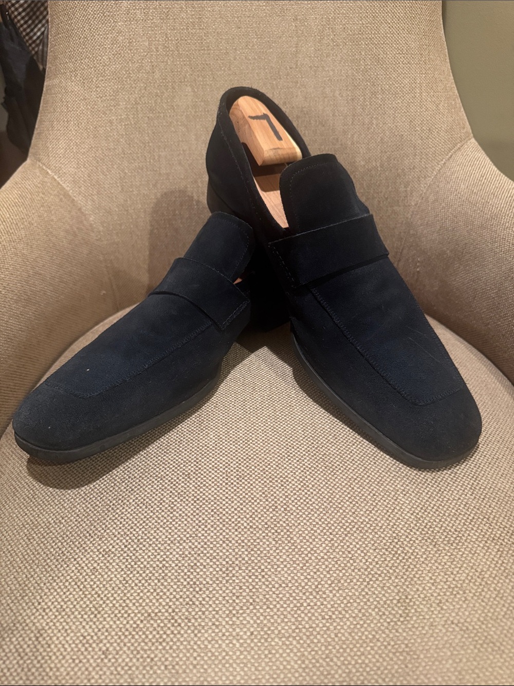 Gucci Men's Navy Suede Slip-On Loafers size 12